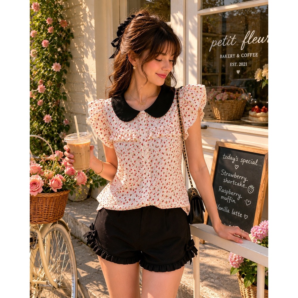 Vintage Cottagecore Sweetheart Strawberry Blouse Small